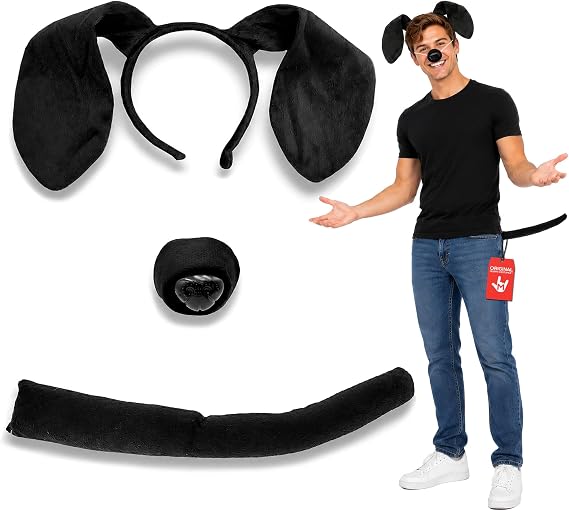 Morph Unisex-Adult Puppy Floppy Dog Ears Headband, Nose and Tail Set, Accessory Kit for Costume Events & Party