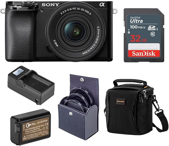 Sony Alpha A6100 Mirrorless Digital Camera, with 16-50mm Lens (Black) Basic Bundle Filter Kit, Battery, Charger, Bag, 32GB SD Card