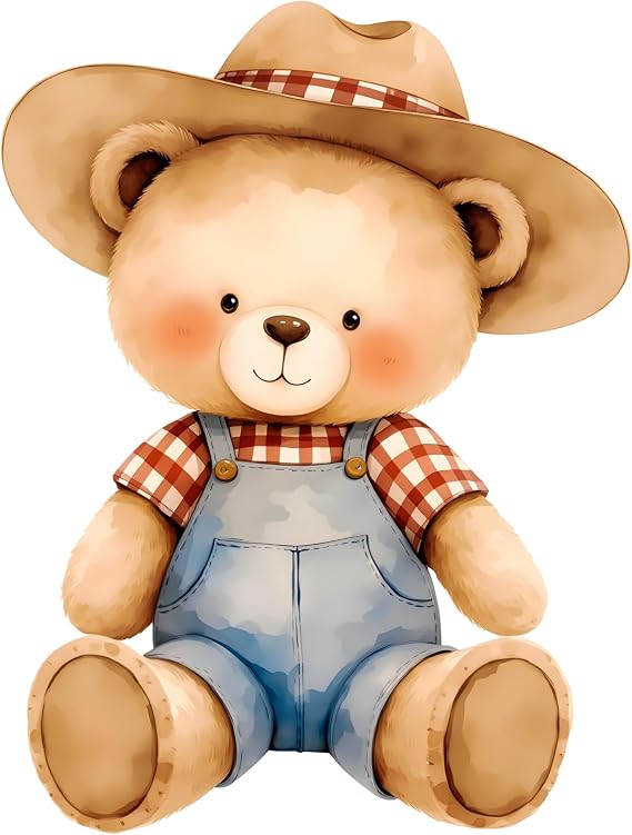 Fabric Panel 8"x8" Cowboy Teddy Bear 100% Cotton Quilt Square Block R13237