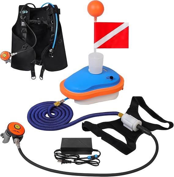 LieyuDive Rechargeable Scuba Diving Ventilator with BCD, Tankless Scuba Diving System with 23FT Breathing Hose & Regulator, 50-Min Underwater Breathing Device Scuba Equipment with 9000 mAh Battery