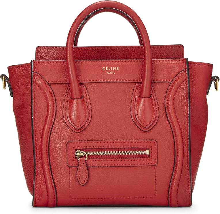 Celine, Pre-loved Red Leather Luggage Nano, Red