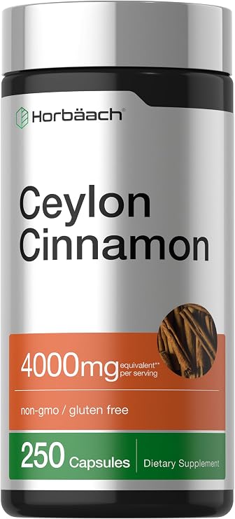 Horbaach Ceylon Cinnamon Capsules | 250 Count | Non-GMO, Gluten Free