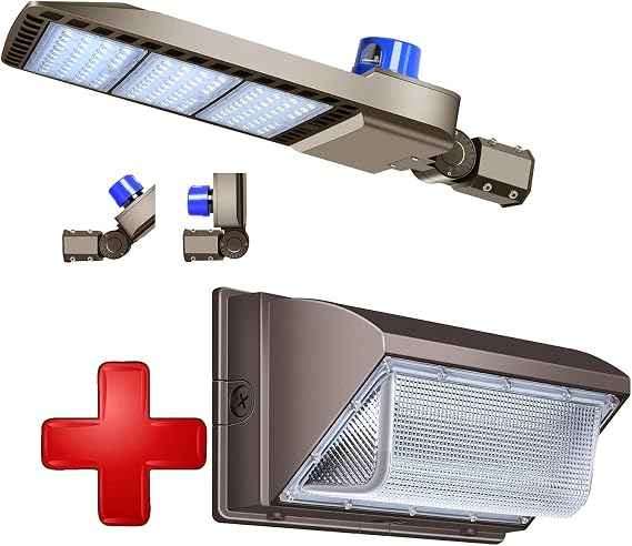 300W LED Parking Lot Light with Photocell and 120W LED Wall Pack Light Without Duks to Dawn