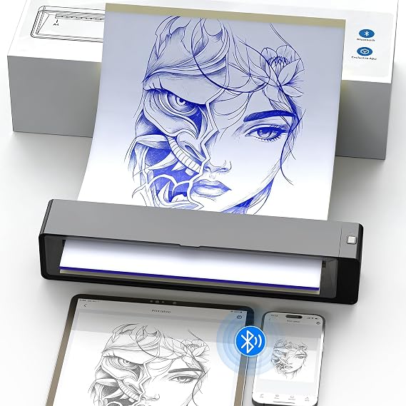Wormhole Tattoo Stencil Printer Wireless Bluetooth 2,500mAh Battery Portable Tattoo Printer Compatible with Phone & PC for Artists and Beginners - Dark Gray