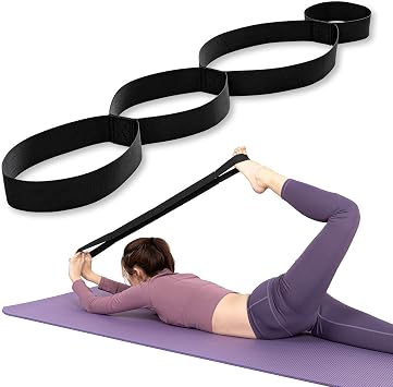 Yoga Stretching Strap for Physical Therapy, Stretch Strap for Home Workout, Exercise, Pilates and Gymnastics, Stretch Strap with 4 Loops, Non-Elastic Hamstring Stretch Strap for Women & Men