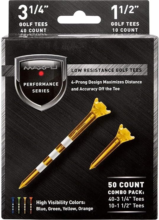 Maxfli Performance Series Golf Tees Assorted Sizes Golf Tees 3 1/4 Set of 40 with 10 Piece Golf Tees 1 1/2 Inch Professional 4-Prong Plastic Golf Tees High Visibility Colors Maximum Accuracy