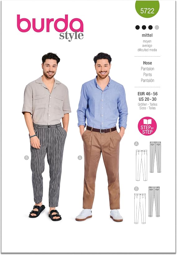 Burda X05722BURDA Men's Pleated Trousers and Suit Pants Sewing Pattern Packet, Design Code B5722, Sizes 36-46 (46-56)