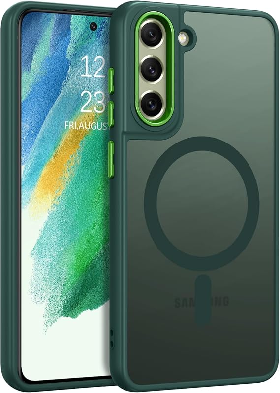 DUEDUE for Samsung Galaxy S21 FE Case Magnetic[Compatible with Magsafe], Translucent Matte Back Full Body Protective Cover Anti-Scratch Shockproof Phone Case for Samsung S21 FE 5G, Green