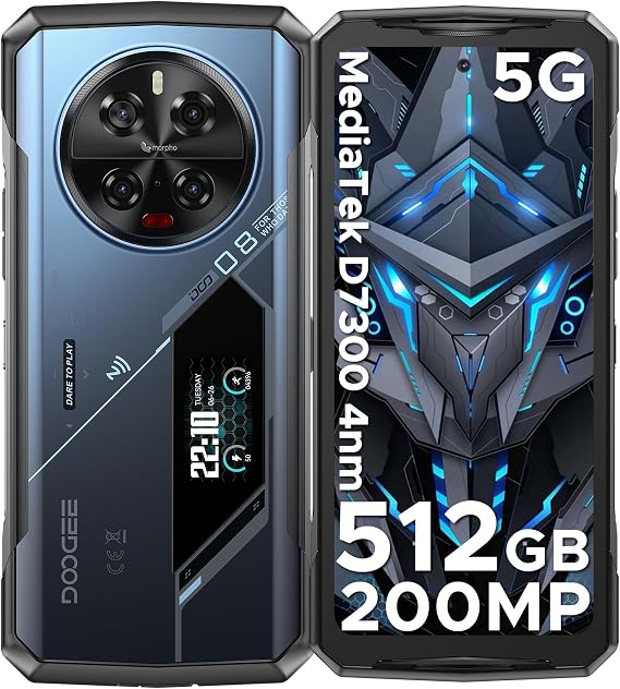 V40 Pro 5G Rugged Phone, 4nm D7300 CPU, 36GB RAM+512GB ROM Android Rugged Smartphone, 6.78" FHD+120Hz Screen, Rugged Cell Phone with 1.47" Rear Screen, 200MP AI Camera, NFC/WiFi 6