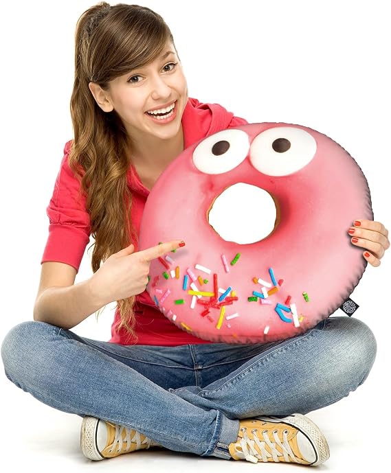 3D Shock Face Doughnut Pillow with Pink Icing, Realistic Donut Food Pillow with Sprinkles, Comfy Donut Plush Personalized Pillow, Stuffed Donut Pillow, Donut Custom Pillow Gift for Decor - 16" Small