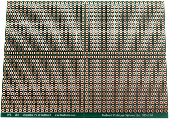 SB5 Snappable PCB BreadBoard with 5-Hole Strips, Scored PCB, Snaps Into 4 Small Boards, 2-Layer, Plated Holes, Power Rails, 2.8 x 3.8in (73.7 x 96.5mm)