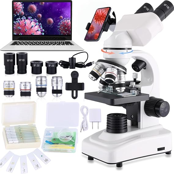 Compound Microscope,40X-2500X ,WF10x and WF25x eyepieces, Dual LED Lighting and Two-Layer Mechanical Stage,Microscope for Adults...