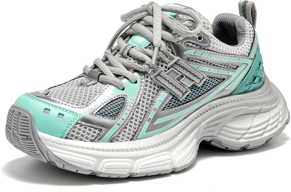 BEAU TODAY Chunky Sneakers for Women, Womens Fashion Sneakers, Lightweight Leather Sneakers for Women, Comfortable Casual Lace-Up Breathable Dad Shoes