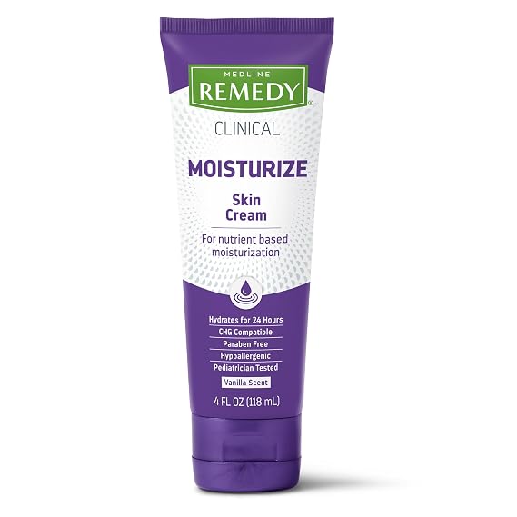 Medline Remedy Clinical Skin Cream, Vanilla Scent (4 fl oz), Moisturizing Face and Body Cream for All Ages, Paraben & Sulfate Free, Quick Absorbent Formula, Hypoallergenic Skin Moisturizer
