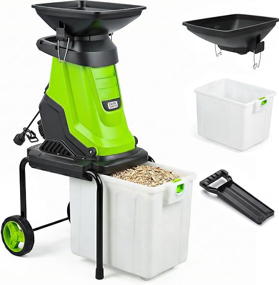 Electric Wood Chipper, 15 Amp Electric Leaf mulcher & Shredder, 1.8 Inch, 4000RPM with 50L Collection Bag, Ideal for Yard Waste, Leaves and Branches Easy Clean Up