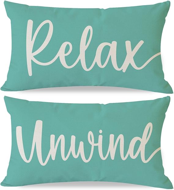 Throw Pillow Covers 12x20 Set of 2 Relax Unwind, Turquoise