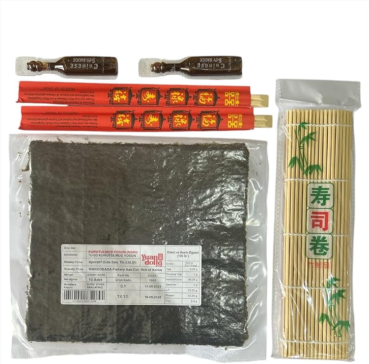 Yuandong Sushi Set 1, 5 Leaf Moss, Sushi Mat, Chopstick, Soy Sauce, Make Sushi at Home