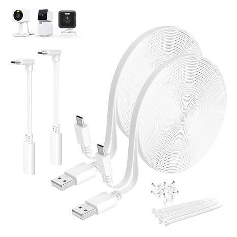 Basesailor for Wyze Cam Pan V3/V2 Micro Power Extension Cable 2 Pack,30ft Flat Charging 90 Degree L Shaped Adapter,Long Cord for Wyze Cam V4/V3/V2/V3 Pro/OG Camera,Blink XT/XT2,Outdoor Indoor,9m