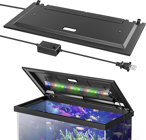 LED Aquarium Hood, Colored Lights, Fits 24" Framed Aquariums, Black | Adjustable-Brightness Colored Light Tubes, Replaceable Full-Length Bulb, Fits 24-Inch Framed Aquariums