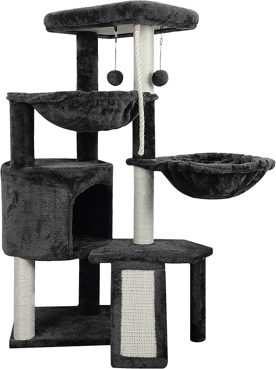 Xin Three Layer Cat Tree with Cat Condo and Two Hammocks,Darkgray ...