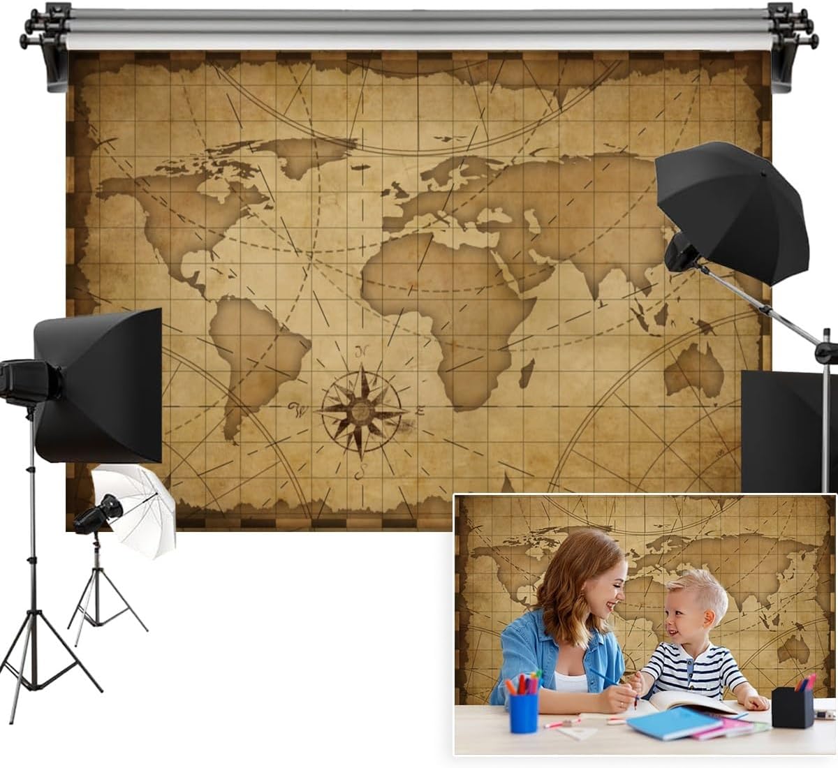 6x4ft Old World Map Backdrop Vintage Nautical Brown Historical Geographical Distribution Map Minimalist Photography Background Travel Party Adventure Sailling Photo Props Polyester