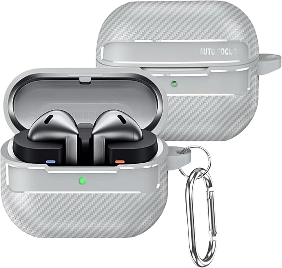 Samsung Galaxy Buds3 / Galaxy Buds3 Pro ve Galaxy Buds 3 FE Uyumlu Karbon Fiber Hybrid Polymer Technology Kulaklık Kılıfı (Gri)