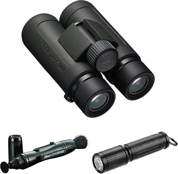 Nikon PROSTAFF P3 8x42 Waterproof Binocular for Adults | Small & Compact Travel Binoculars for Bird Watching | Lens Pen Cleaning System, Flashlight Bundle Set