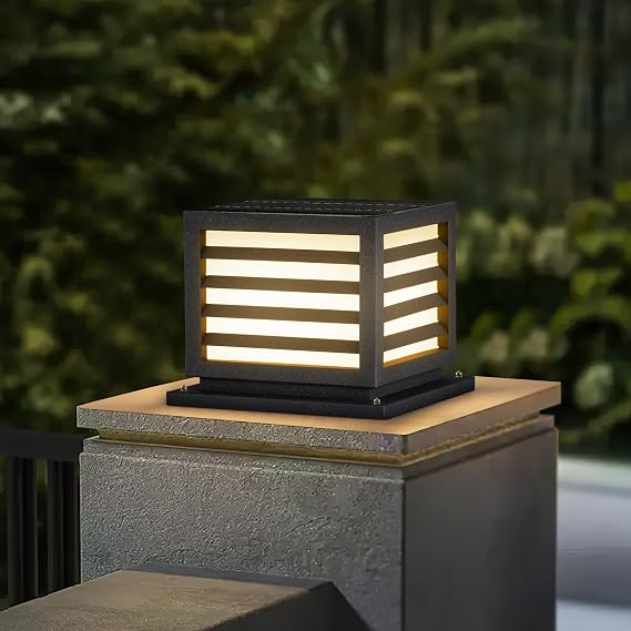 Solar Post Light, 9.8" Pillar Light Outdoor Waterproof 3000K LED | Modern Column Lamp Outside Gate Posts Cap Lantern Lighting Fixture for Flat Surface Patio Garden Driveway Decoration