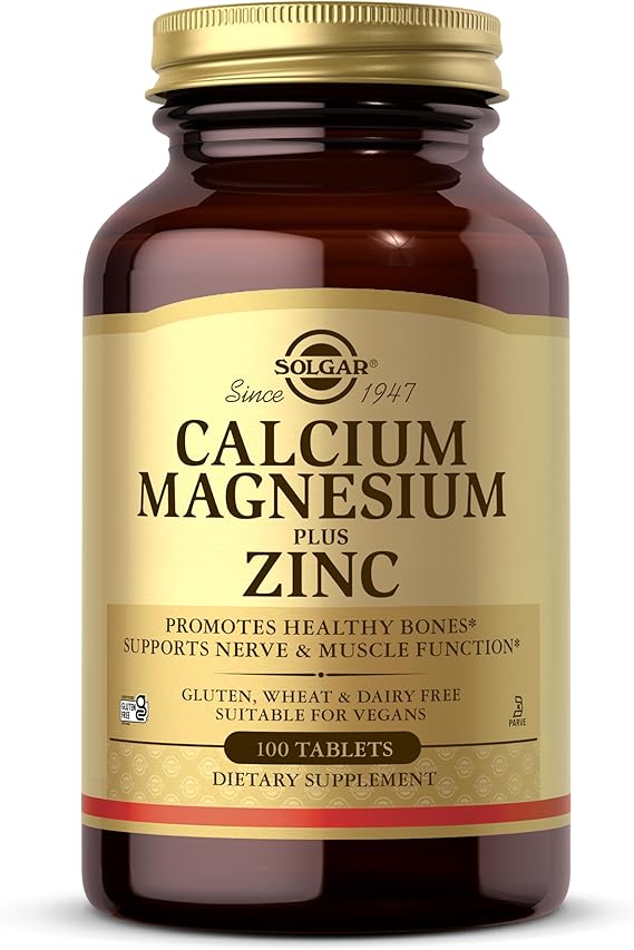 Solgar Calcium Magnesium Plus Zinc, 100 Tablets - 33 Servings - Gluten Free