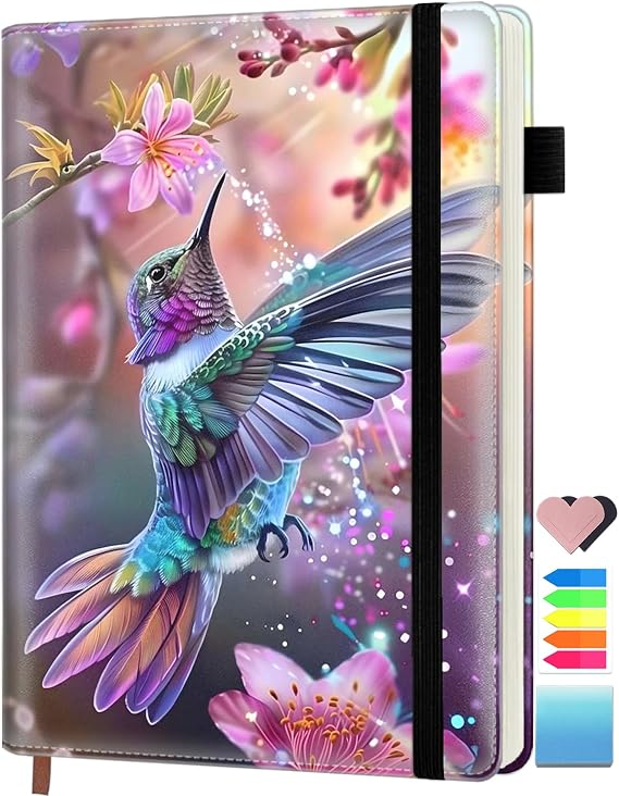 Lined Journal Notebook for Women Men, 200 Pages Hardcover Leather Journals for Writing, A5 Journaling Notebooks for Business Work School Note Taking, College Ruled Journal, Colorful Hummingbird