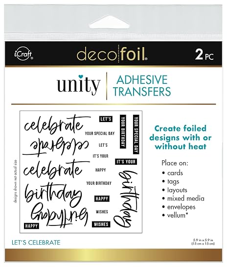 iCraft Deco Foil Adhesive Transfer Sheets by Unity - Let's Celebrate, 5.9" x 5.9" - 2 Sheets per Pack