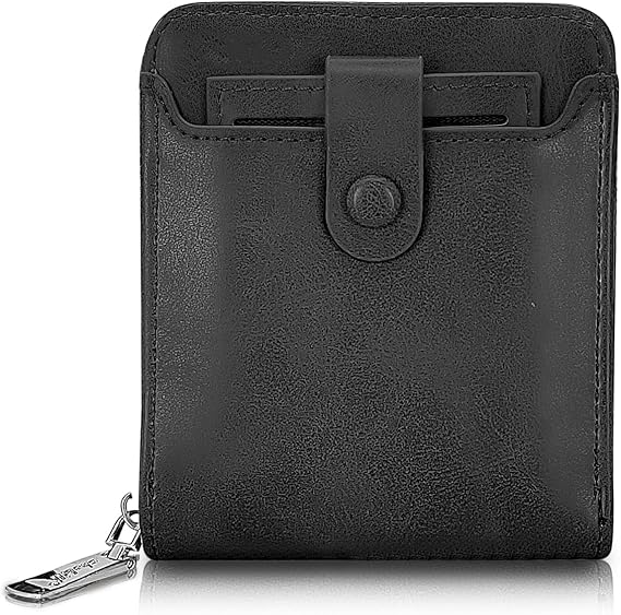 Men Wallets, Short Zipper Wallets with External Card Slots Coin Pocket ID Window, Leather Wallets for Men (Black)