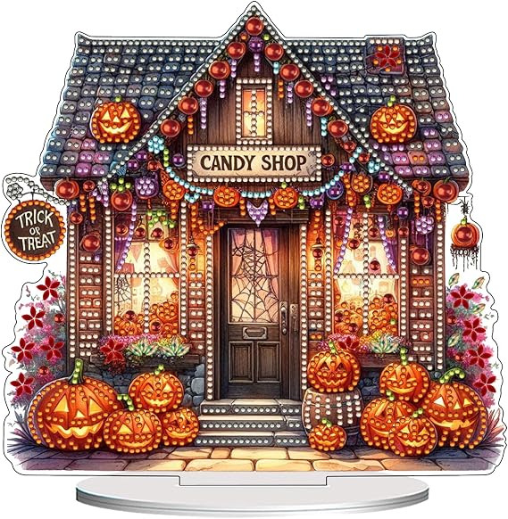 VODAPYC Halloween Diamond Art Tabletop Kits for Adults | Candy Shop Theme, DIY Stand Up Special Shaped Acrylic Diamond Art Ornament for Home Decor