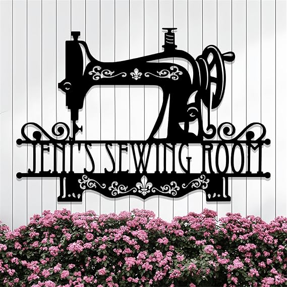Custom Sewing Machine Metal Signs,Sewing Room Name Signs Personalized,Vintage Quilting Decor,House Warming Gifts New Home,Metal Wall Decor,Craft Wall Art