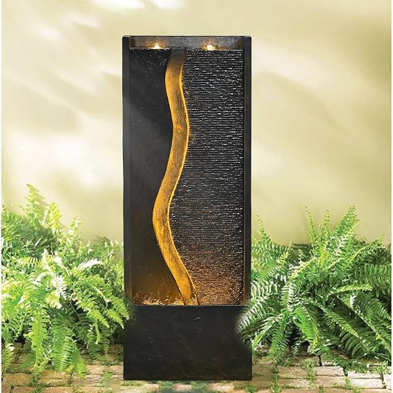 Tankana 49 inches Outdoor Water Fountain Garden Waterfall - Indoor Large Water Feature Fountains with LED Strips, Soothing and Calming for Patio Backyard Deck Porch Home Decor, Rusty Dark Gray