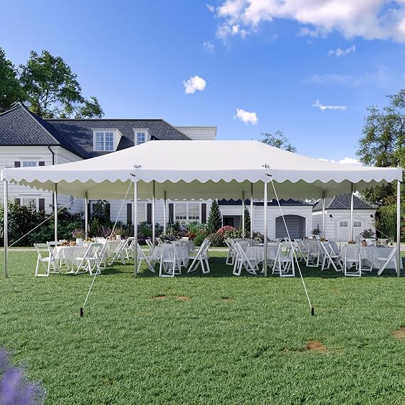 Quictent 20' x 40' Heavy Duty Pole Party Tent, White, No Sidewalls