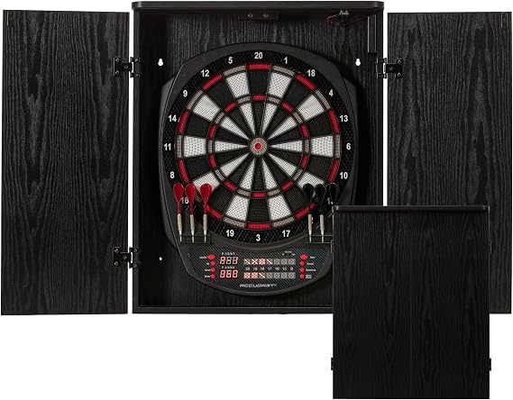 Accudart NOVA Electronic Dartboard with Cabinet 35 Games, 580 Variations, Dual LED Scoring, Auto LED Cabinet Lighting, Virtual Opponent, AC/Battery Power Includes Soft Tip Darts