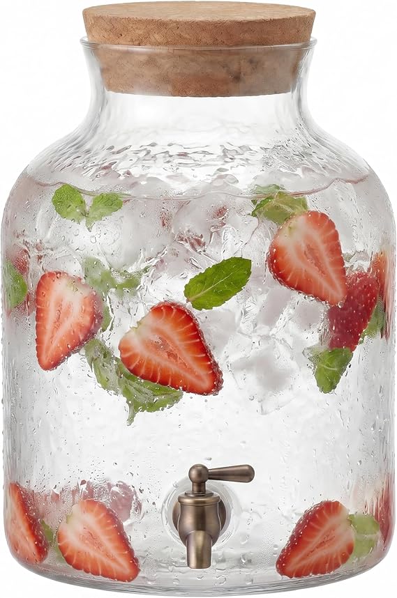 Style Setter Glass Beverage Drink Dispenser with Cork Lid, 2.7 Gallon