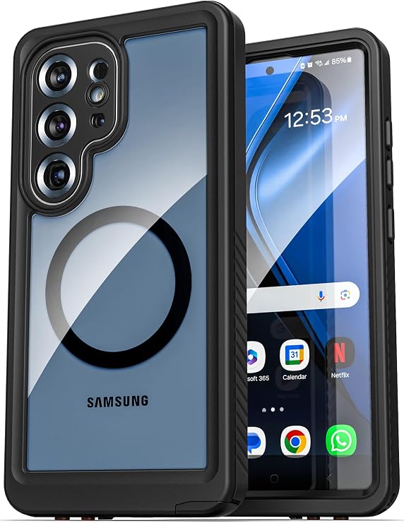 ENCASED Waterproof Case Designed for Samsung Galaxy S25 Ultra (IP68) Full Body Protective Phone Case with Screen Protector Built-in (Clear/Black) (S25 Ultra)