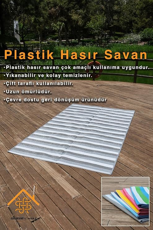 Katlanabilir Plaj Kamp Piknik Bahçe Balkon Teras Hasır Mat Savan Karavan Halısı Kilim GRİ 150 x 210