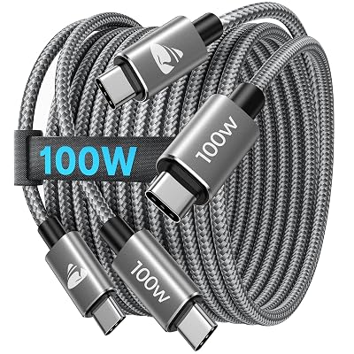 Aioneus USB C to USB C Cable 100W, 2-Pack 6.6FT Braided Type C Fast Charging Cable Compatible with iPhone 16 15MacBookiPadSamsung GalaxyS25S24S23S22KindleSwitch