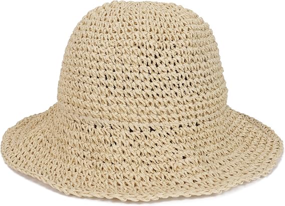 Womens Crochet Straw Sun Hat Foldable Floppy Wide Brim Beach Hat for Summer