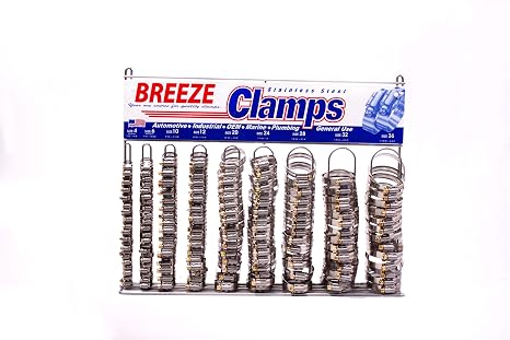 Breeze - 6210 ASSORTMENT Hose Clamp Display Assortment, Automotive Assortment, 1 assortment contains: 200 assorted Automotive Clamps, one 6200 Empty Rack