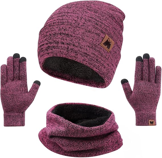 mysuntown Winter Beanie Hat Scarf and Touch Screen Gloves 3-Piece Set, 2025 Cold Weather Knit Fleece Lined Warm Unisex Sets