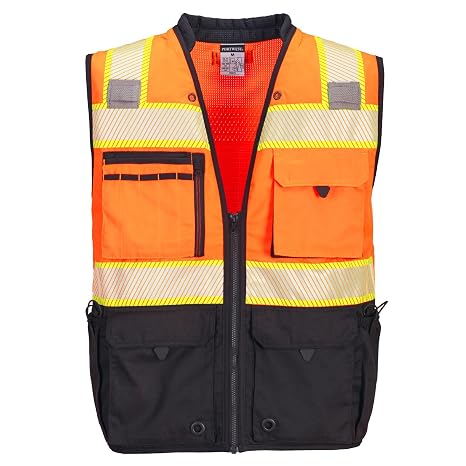 Portwest US375 Hi-Vis Premium Surveyor Vest Contrast Panels Padded Collar