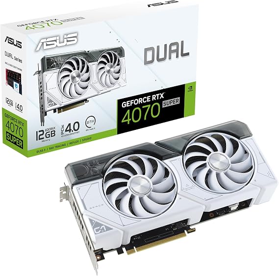 ASUS Dual GeForce RTX 4070 Super White Edition (PCIe 4.0, 12GB GDDR6X, DLSS 3, HDMI 2.1a, DisplayPort 1.4a, 2.56-Slot Design, Axial-tech Fan Design, Auto-Extreme Technology),