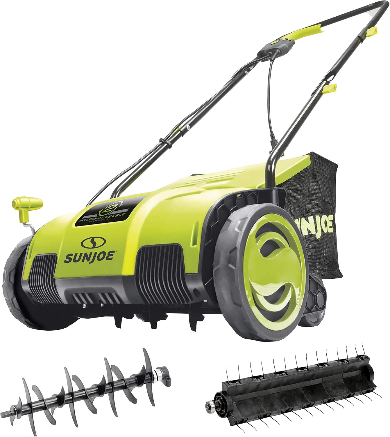Electric Dethatcher and Scarifier wRemoveable 8-Gallon Collection Bag, 4-Position Height Adjustment, Airboost Technology Increases Lawn Health, 12-Amp 13-Inch, Green