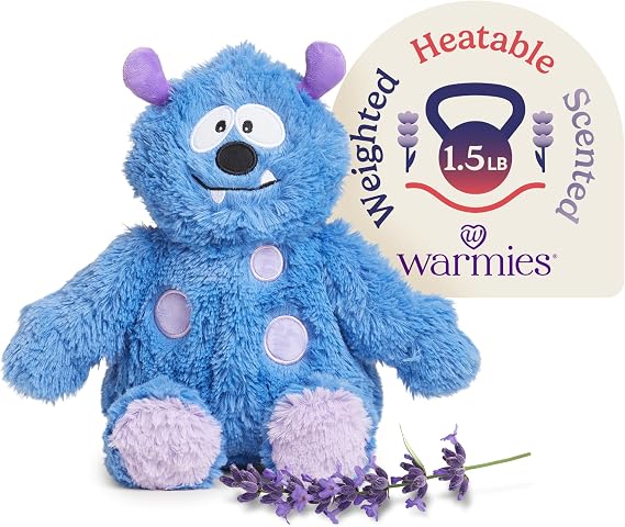 warmies Microwavable & Weighted Stuffed Animals, Blue Monster | Microwave 90 Sec Warmth, Freezer 2 to 3 Hr Cooling, Scented with Calming French Lavender, Animal Heating Pad, Weighted Plush
