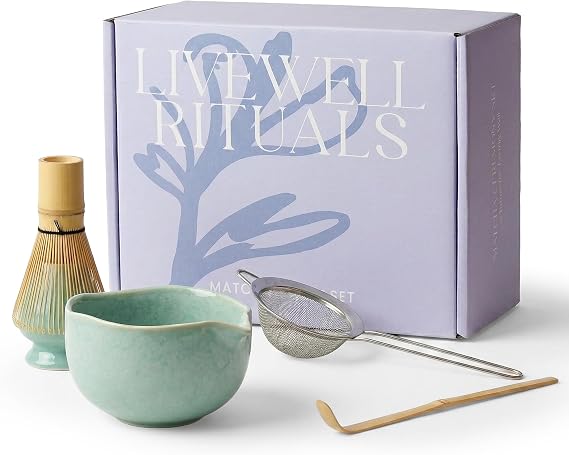 Matcha Kit, Ceramic Bowl and Whisk Set, Jade Green, 5 Pc