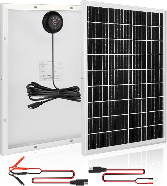 25W 18V Solar Panel SAE Connector Kit Waterproof Solar Battery Trickle Charger Maintainer with Built-in Ultra-Intelligent PWM Charge Controller N-Type Solar Cells for RV Car Trailer Tractor Boat Camp